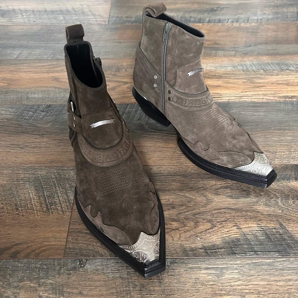 Balenciaga Santiag Harness Suede Leather Boots Size 39